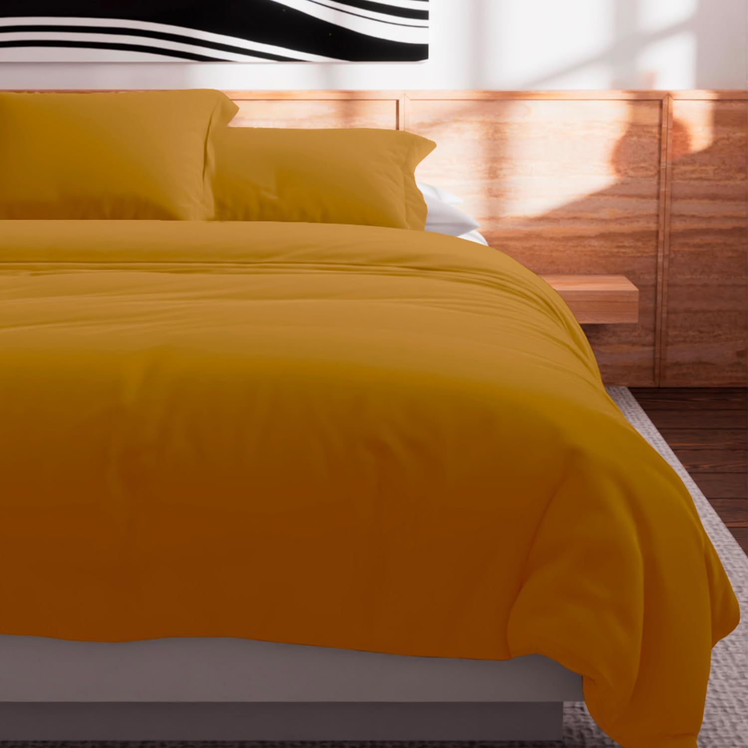 Soleil d'ocre, Cotton Duvet Cover 57 Thread Count 240 x 220 cm Plain Mustard
