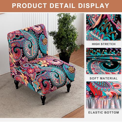 Image of Eco-Ancheng Armless Chair Slipcover Removable Armless Accent Chairs Covers Washable Armless Slipper Chair Slipcover Printed Armless Chair Furniture Protector Covers for Living Dining Room Hotel