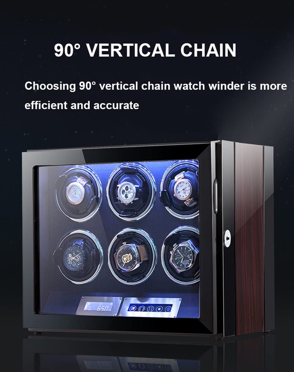 Scatola Carica Orologi Automatica per 9, 12 E 24 Orologi, Scatola Rotante per Orologi A Carica Automatica con Schermo LCD E Telecomando, Serratura A Impronta Digital(Venatura D'Ebano-4+0)