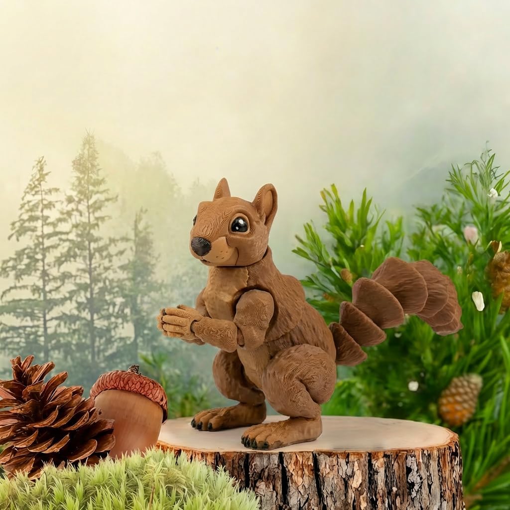 3D Printed Animals Squirrel - Articulated Squirrel Toys, Flexible Animals Toy Statue, Movable Joints, Desk Home Office Decor, Ideal Birthday