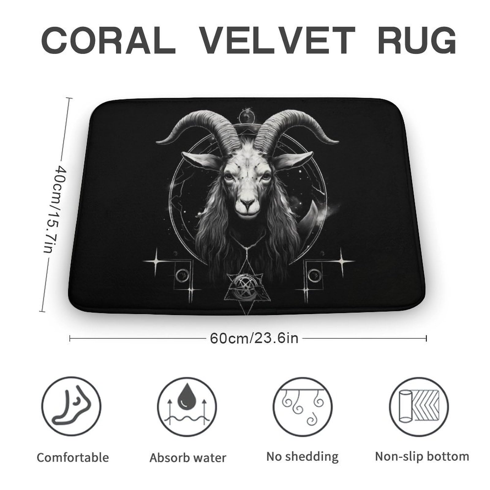 Demon Goat Head Coral Velvet Rugs Non-Slip Bathroom Rugs Soft Kitchen Rug Floor Carpet for Home Decor 15.7
