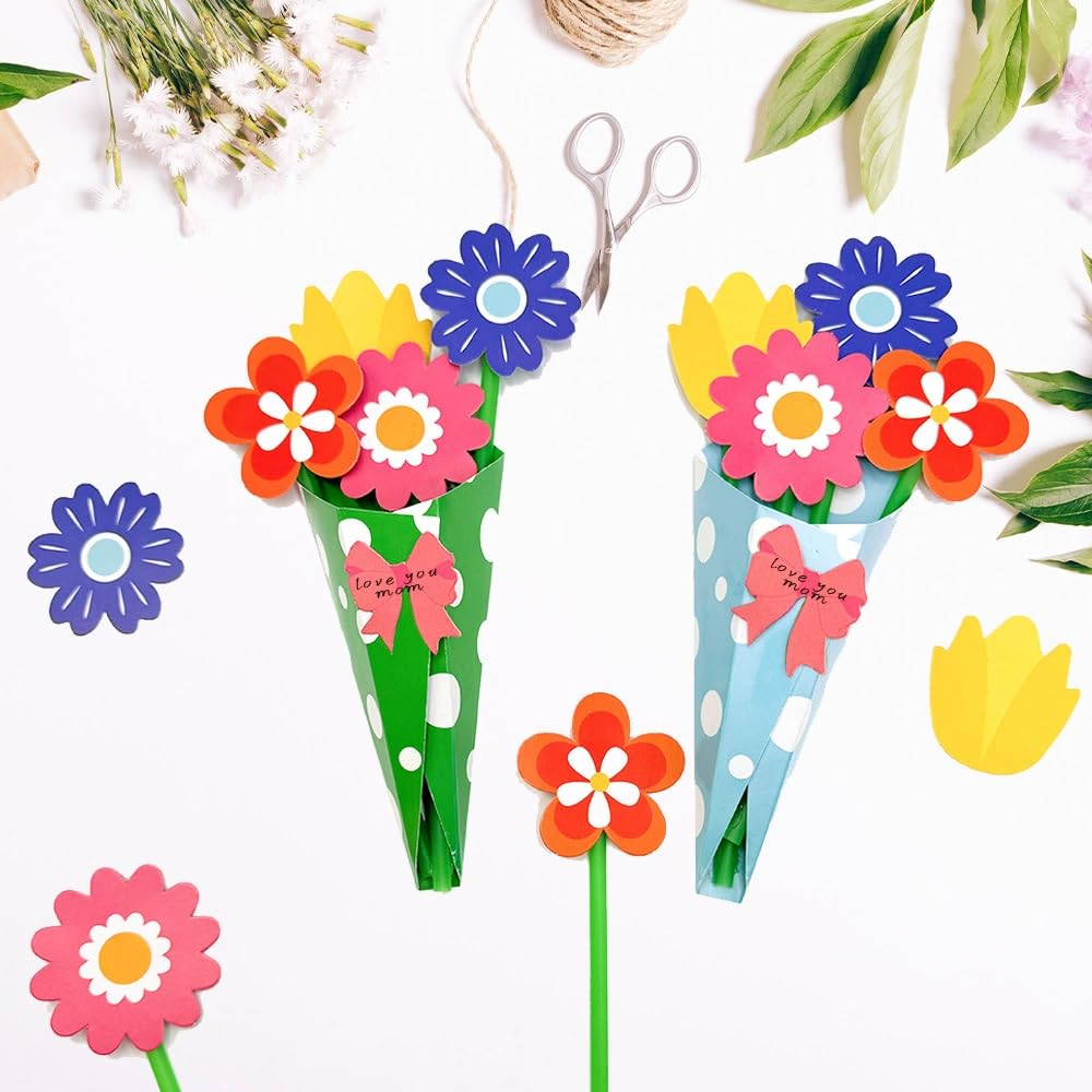 Mothers Day Crafts for Kids, Flower Bouquet Craft Kit DIY Flower Paper Crafts for Children,Card Making Kits for Mother's Day Birthday Gift School Classroom Home 6PCS — view 5