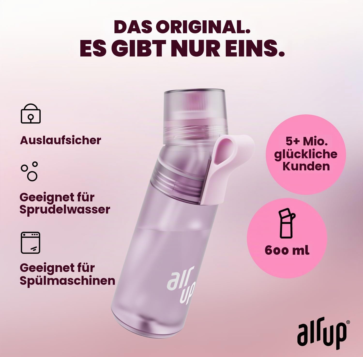 air up Original Trinkflasche Twist Pro Lavender Original Starterset mit Pods in 5 Geschmacksrichtungen + Strohhalmbürste | 600ml | spülmaschinengeeignet, BPA-frei
