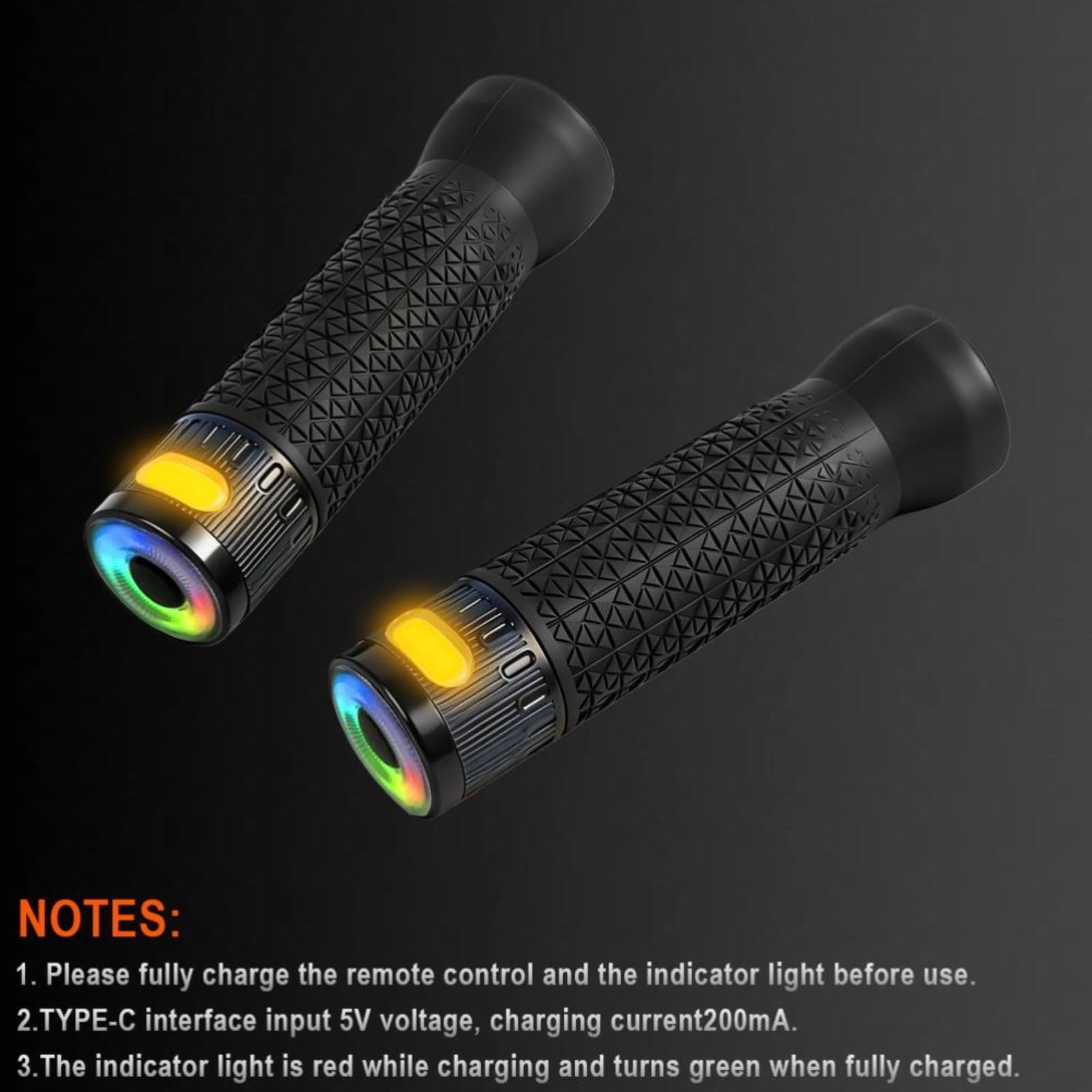 Clignotants sans fil pour scooter/vélo 22 mm avec poignées de guidon et télécommande, noir