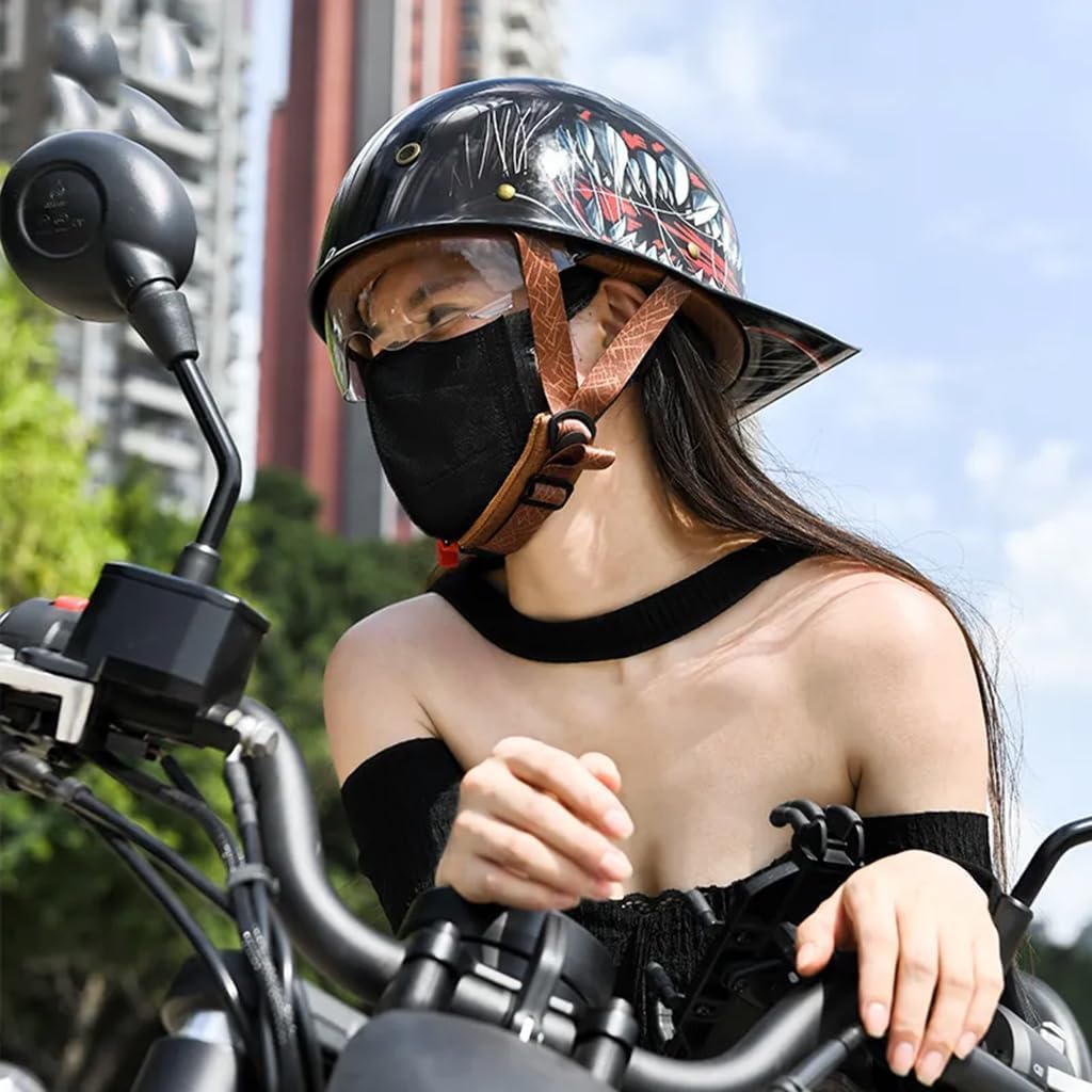 fashion cool motorcycle helmet Baseball Cap Half Helmet, Vintage Street Adults Men Women Hip-hop Style Open Face Motorbike Helmets for Cruiser Street Scooter Moped Cap with Glasses, DOT Approved : Automotive miku plush ita bag Ops Core Maritime Helmet density EPS liner provides Color:Matt-Black