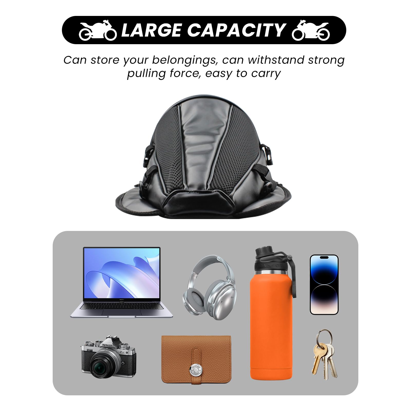 Topyond Motorcycle Bag Large Capacity Anti Skid PU Waterproof Lightweight Motorbike Tail Bags Easy to Install Motorcycle Accessory, normal, popular