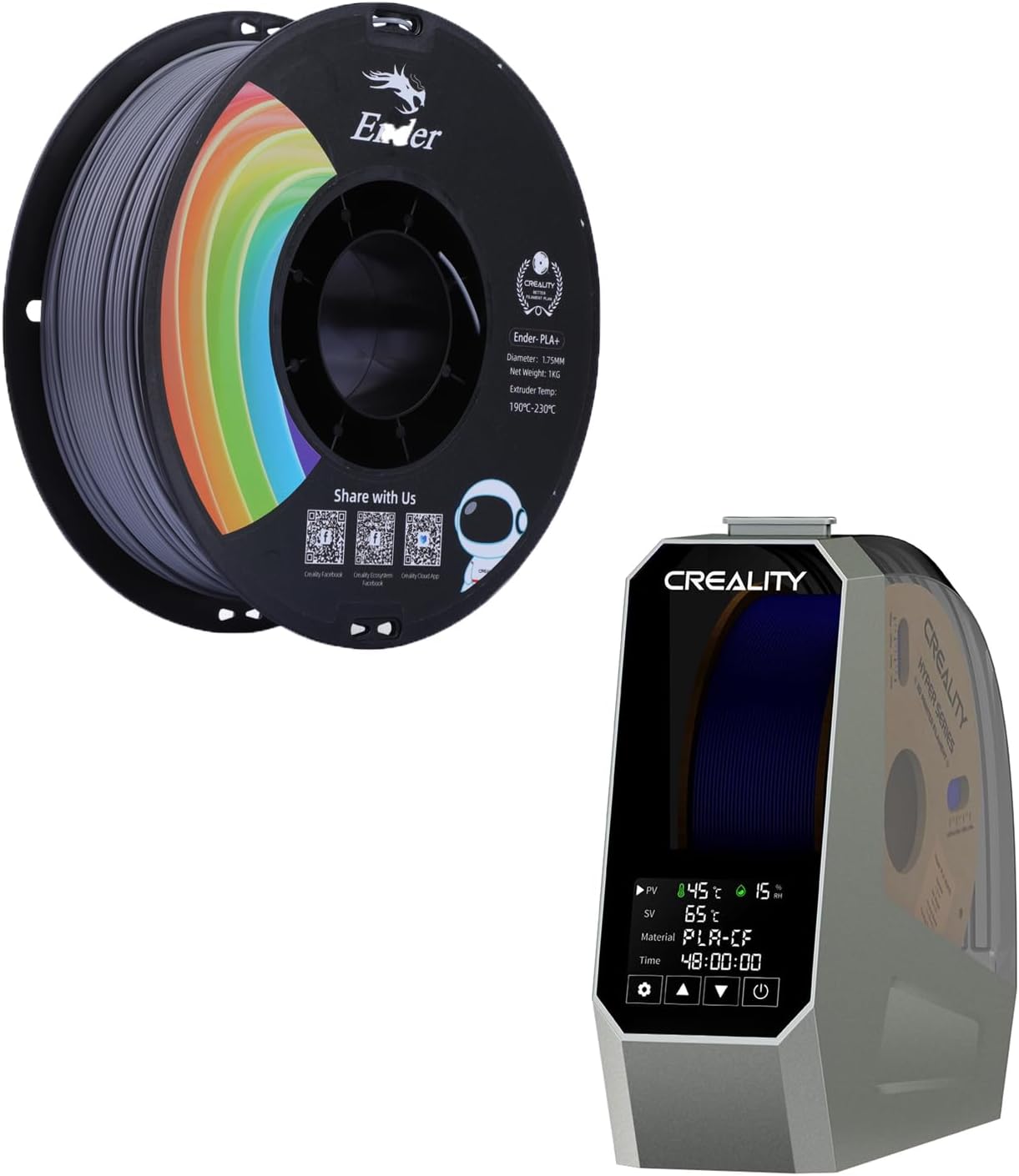 Creality Grey PLA+ 1.75mm Filament Bundle,with Creality Space Pi Filament Dryer Box