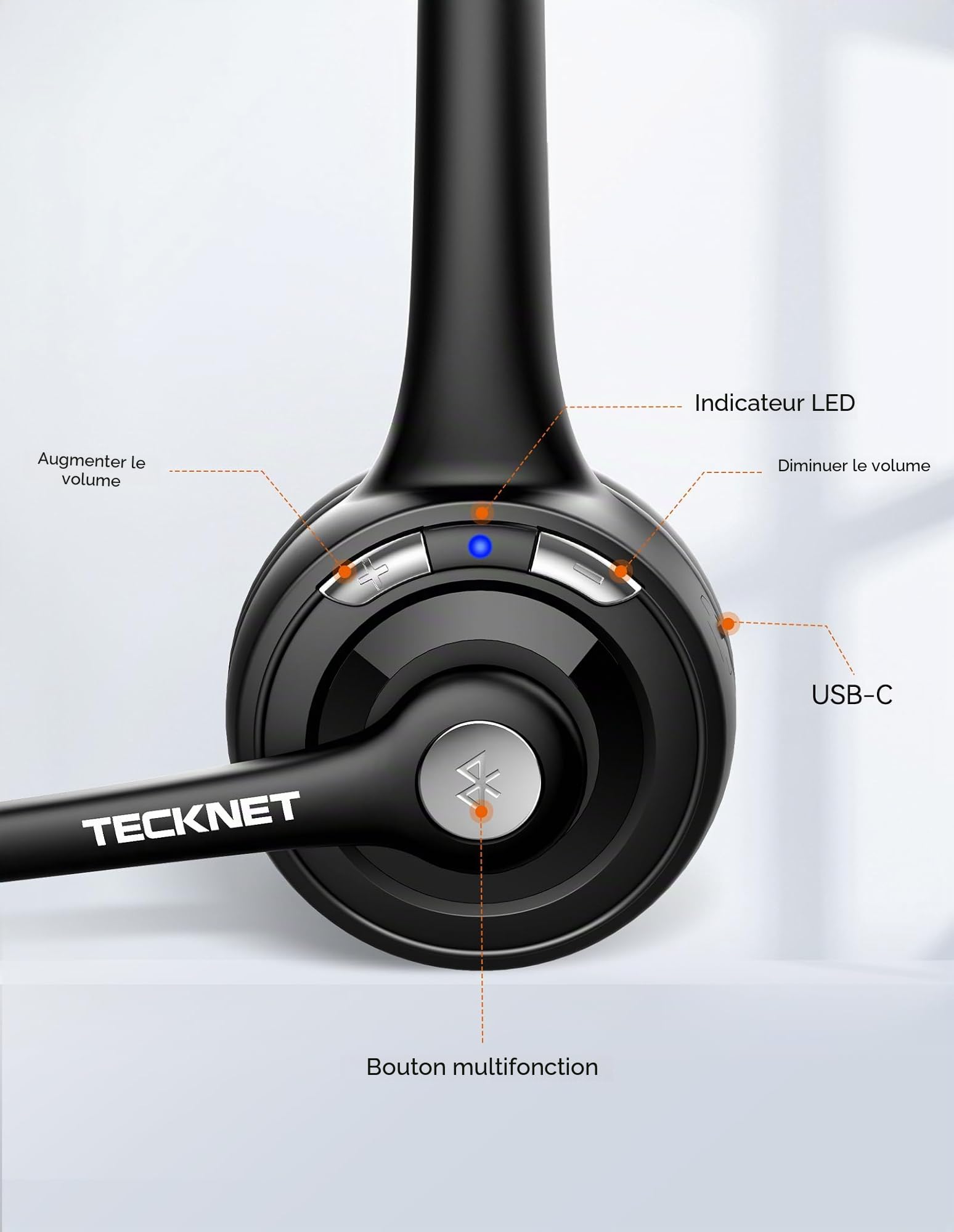 TECKNET Casque Bluetooth sans Fil avec Microphone Antibruit Mains Libres