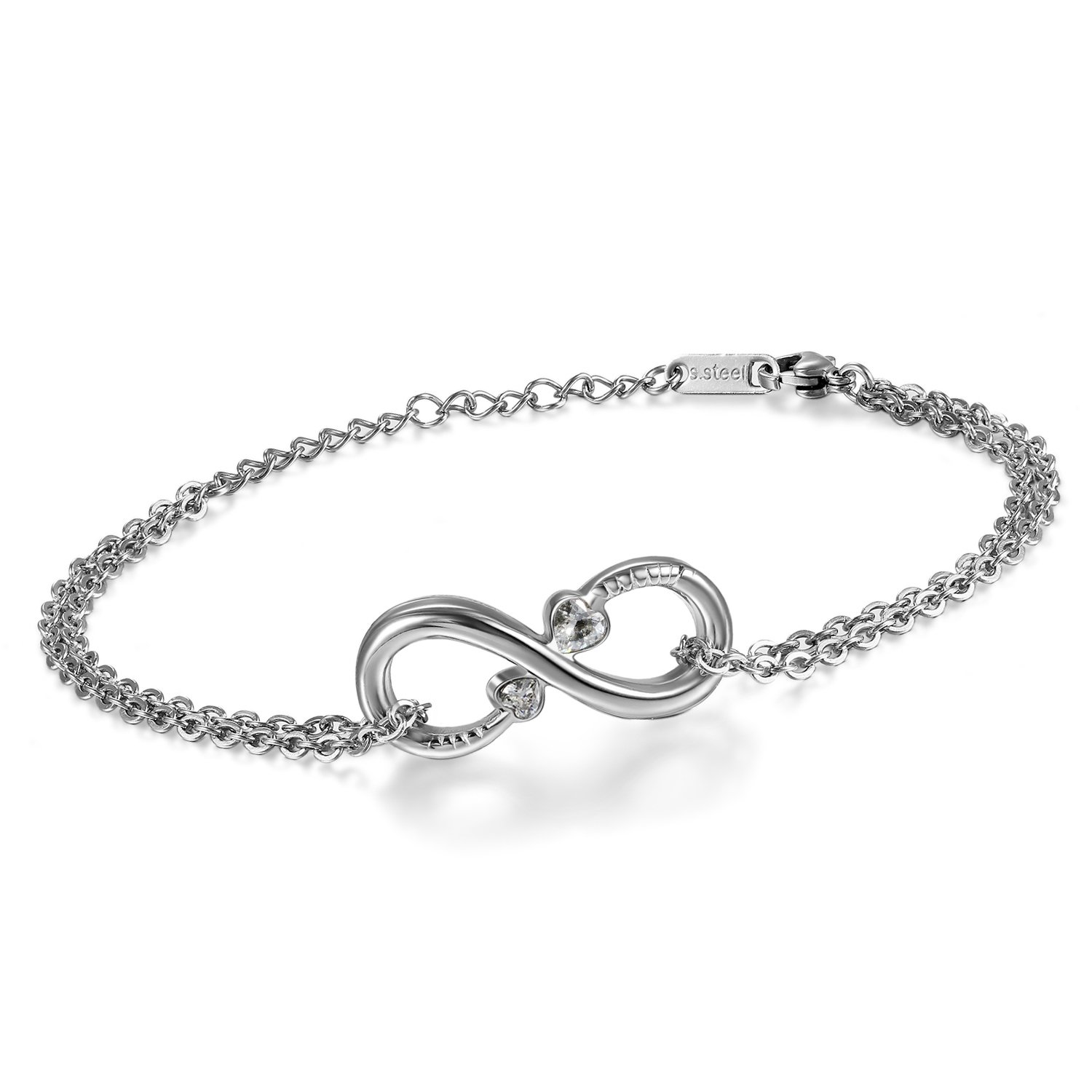 Bracciale Cupimatch Con Simbolo Dell'infinito E Strass – Acciaio Inox, Argento, Lunghezza 19+5 Cm, Anche Come Cavigliera - 3