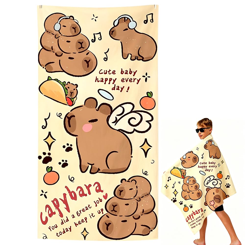 Capybara Beach Towel, Capybara Microfiber Bath Towels Quick Dry Towel Lightweight Printed Beachs Towels Pooltowel Swimmingtowel Softtowels for Camping, Beach, Pool, Yoga,Outdoor(80*160CM)