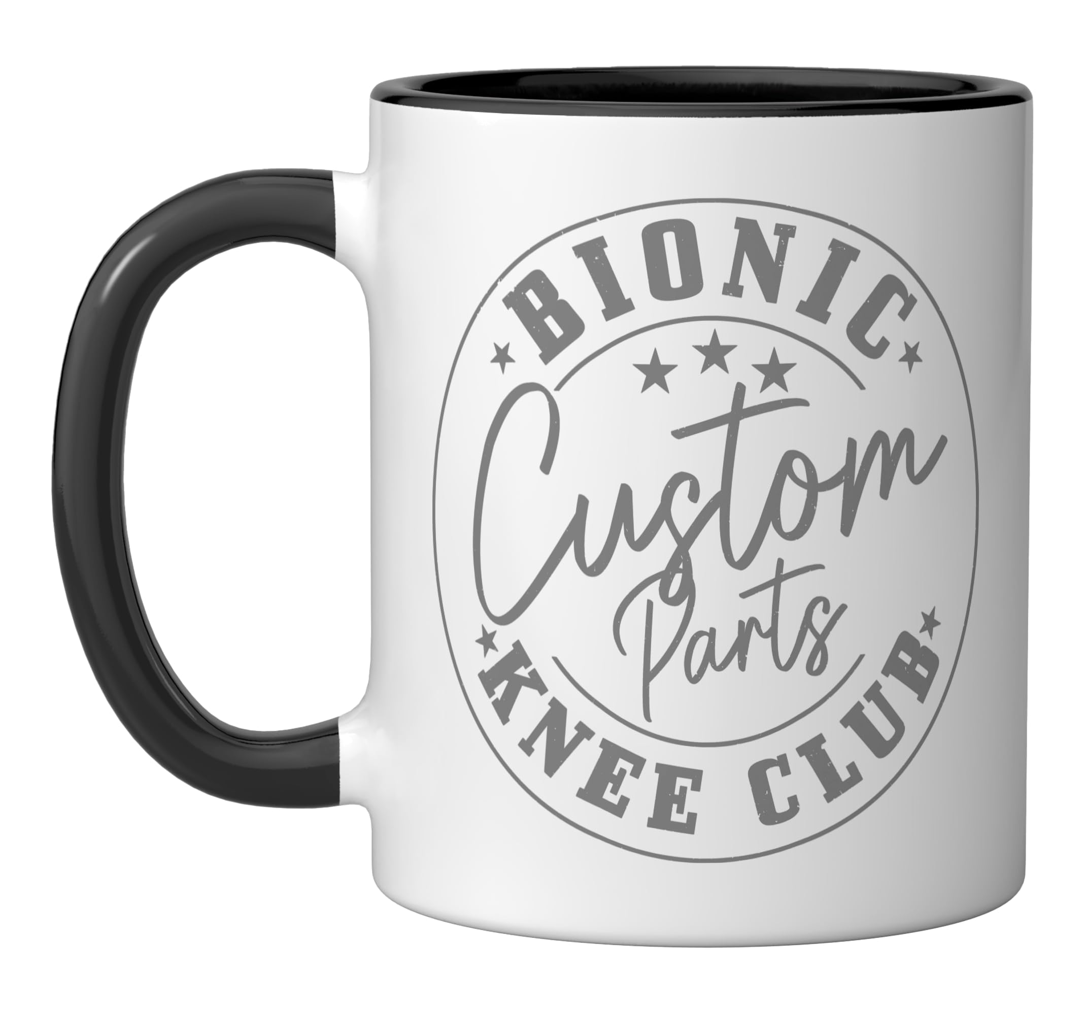 Bionic Custom Parts Knee Club Knee Surgery Recovery Get Well Ceramic Mug, Black/White