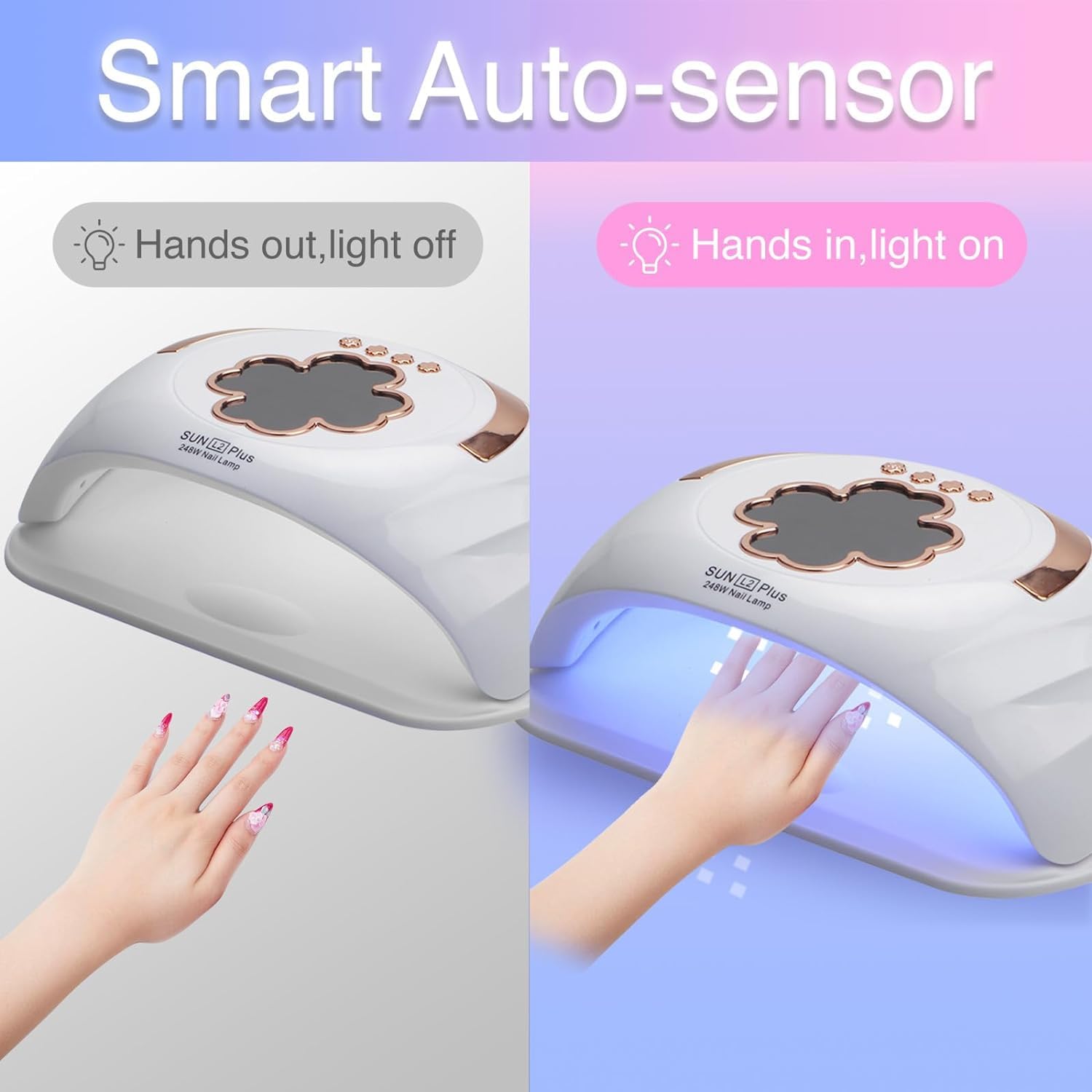 Lámpara de uñas UV LED para manos dobles, secador de uñas profesional de luz UV, lámparas LED UV para uñas de gel, lámpara de esmalte de uñas de gel de curado para uñas de manos y pies con 4 (1)