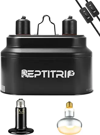 Dual Reptile Light Fixture with 100W Daytime Heat Bulb & 100W Nighttime Ceramic Heat Emitter, 2 Independent Switches
