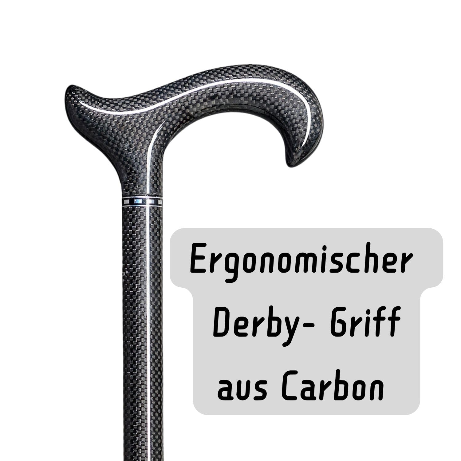 Gastrock - Bastón Plegable de Carbono de 4 Piezas, Altura Ajustable, Mango ergonómico en L Derby, Acabado Brillante, superligero, Solo 270 g, soporta hasta 110 kg + Pulsera Olanmarp con Rayas
