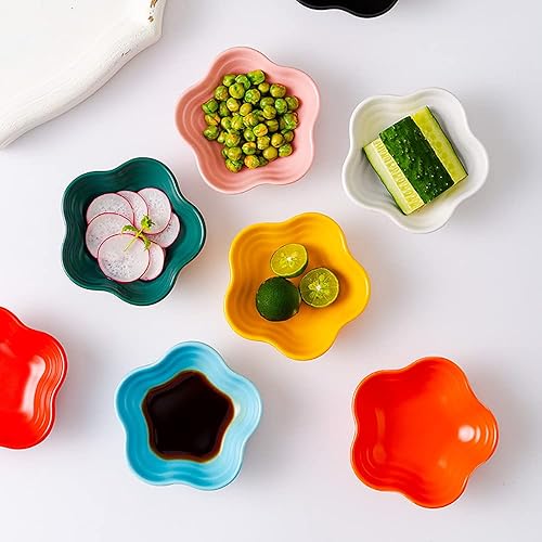 Miniatura 7 de Plato de cerámica con forma de flor de 3.5 pulgadas, mini condimento lateral, platos de condimentoscuenco de salsa de soja para sushi, platos para