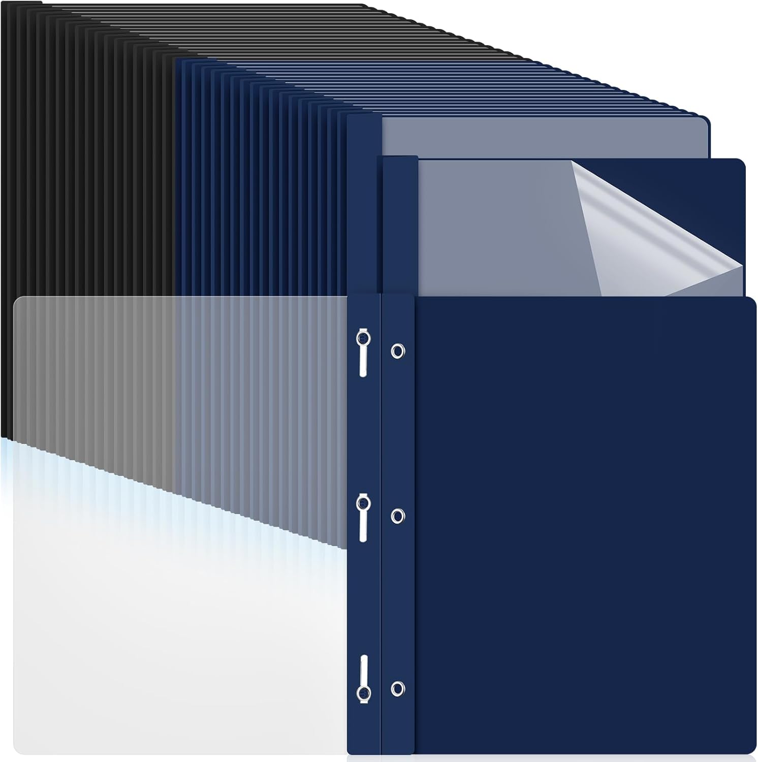 72 Pack Plastic Report Covers with 3 Prongs Presentation Folders Bulk, 100 Sheet Capacity, Clear Front Report Covers for Presentation Document Paper School Office Supplies (Blue,Black) Blue, Black 72