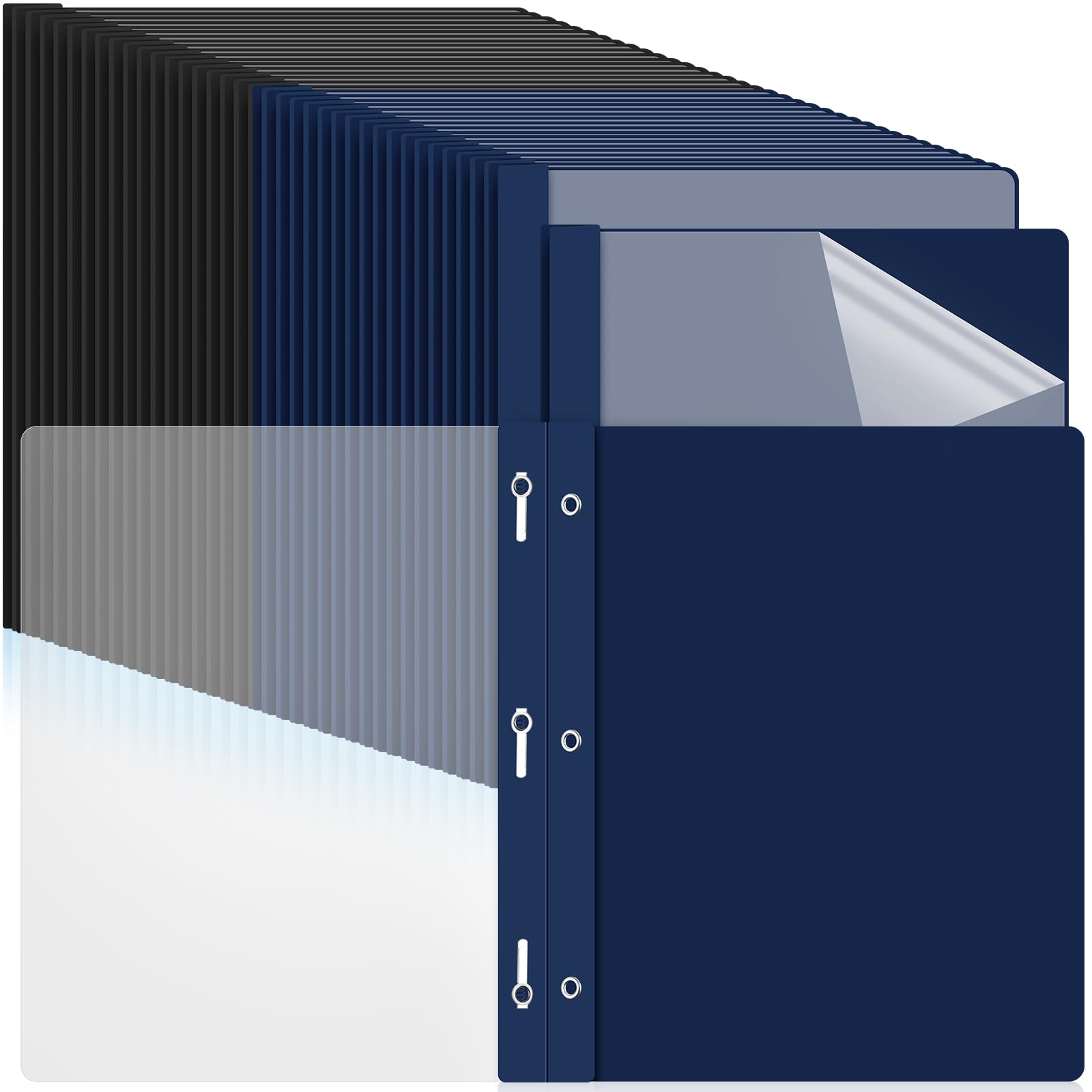 Feifeiya 72 Pack Plastic Report Covers with 3 Prongs Presentation Folders Bulk, 100 Sheet Capacity, Clear Front Report Covers for Presentation Document Paper School Office Supplies (Blue,Black)