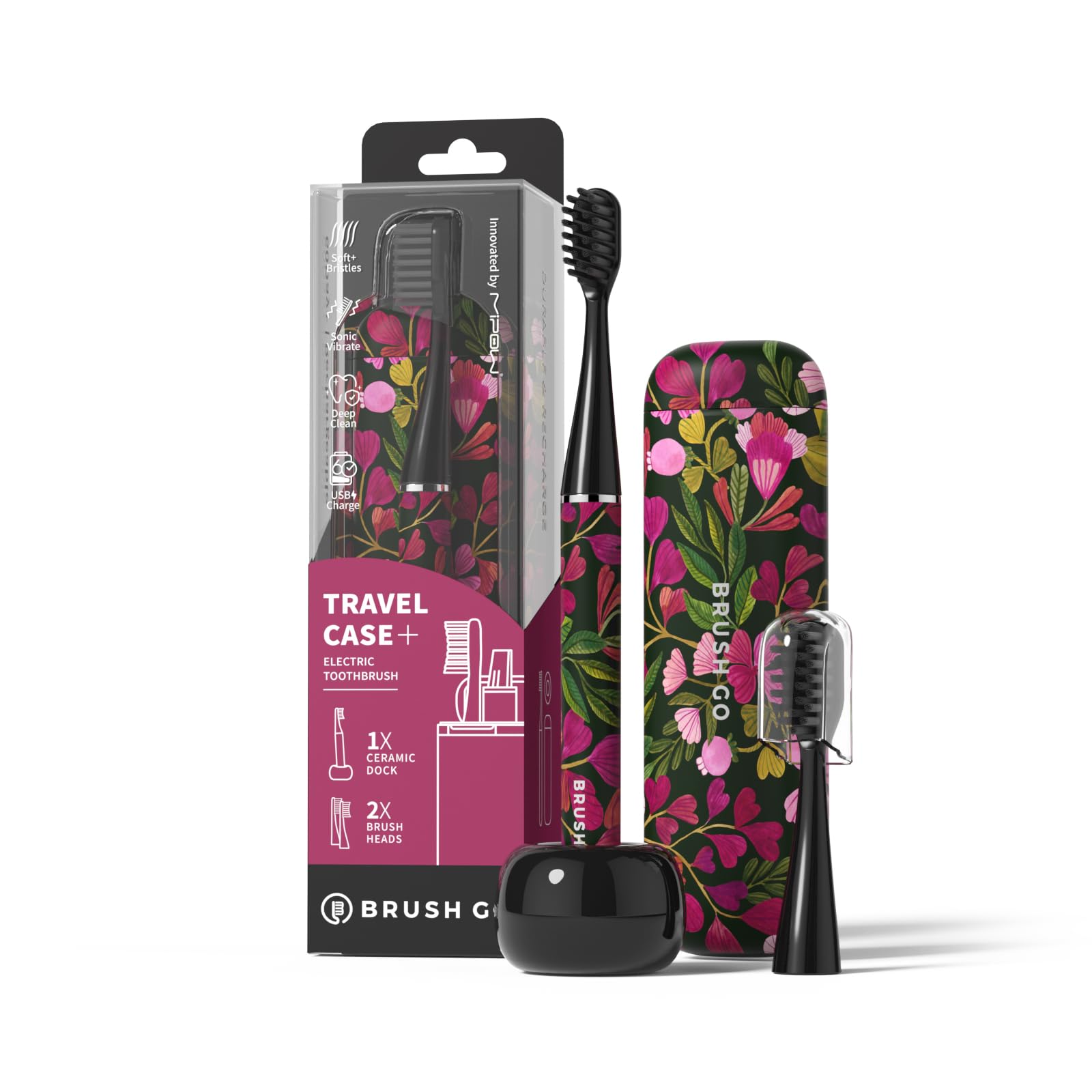 MIPOW Brush GO SlimPro i4 Electric Toothbrush Rechargeable Smart Ultra Sonic 3 Modes, Travel Case & Ceramic Dock, 60Day Battery Soft Bristles 2 Heads IPX7 Waterproof, Color-TropicVibe-image-35