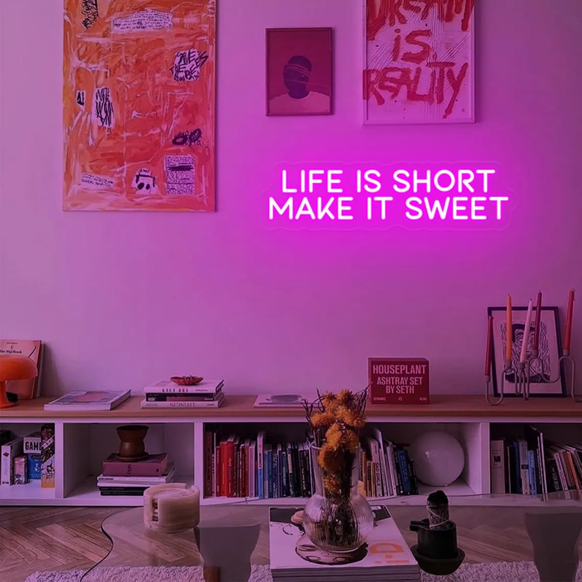 Life Is Short Make it Sweet Neon Sign,Farmhouse Wall Decor,Housewarming gift,Inspirational Quote Wall Art,Gift for her,Living Room Decor — image 1