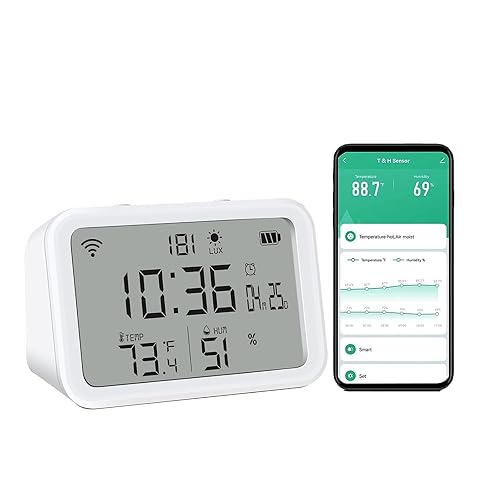 Termómetro inteligente WiFi higrómetro, termómetro 4 en 1, sensor higrómetro, medidor para el hogar del bebé en termómetro interior, reloj