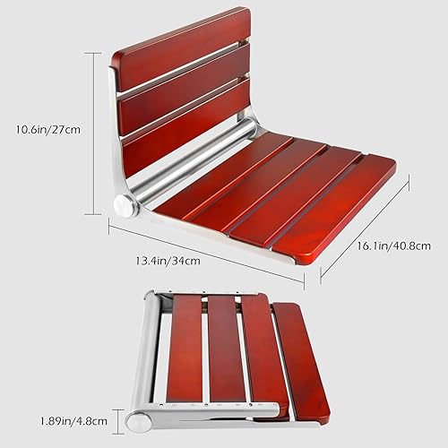 Miniatura 5 de Dyna-Living Asiento de ducha plegable de madera de teca montado en la pared, 2 piezas, 400 libras, asiento de ducha plegable