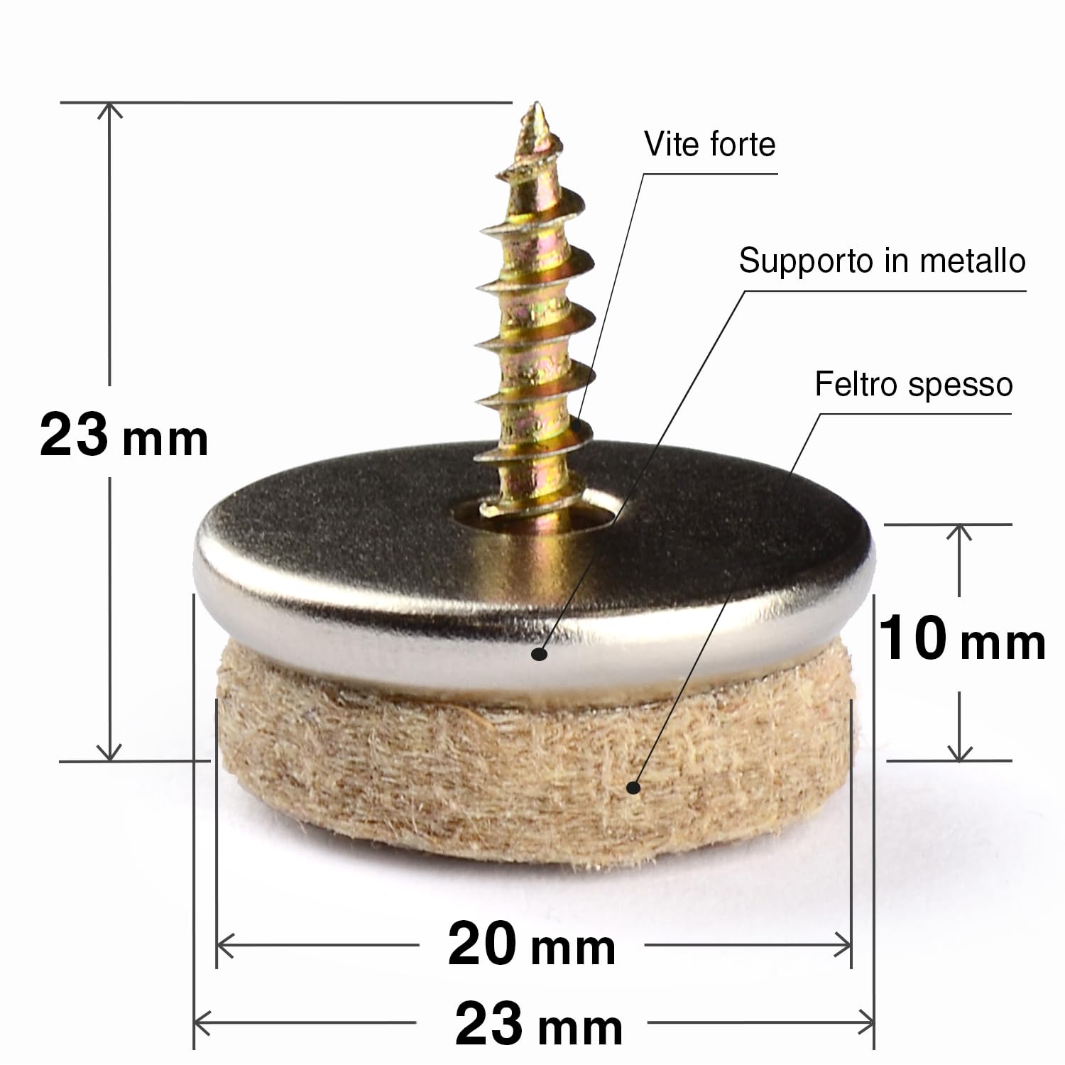 Feltrini con vite X-Protector - 24 cuscinetti per sedie in feltro da 20 mm per pavimenti in legno - Feltrini per gambe di mobili BEIGE - Cuscinetti per mobili per parquet