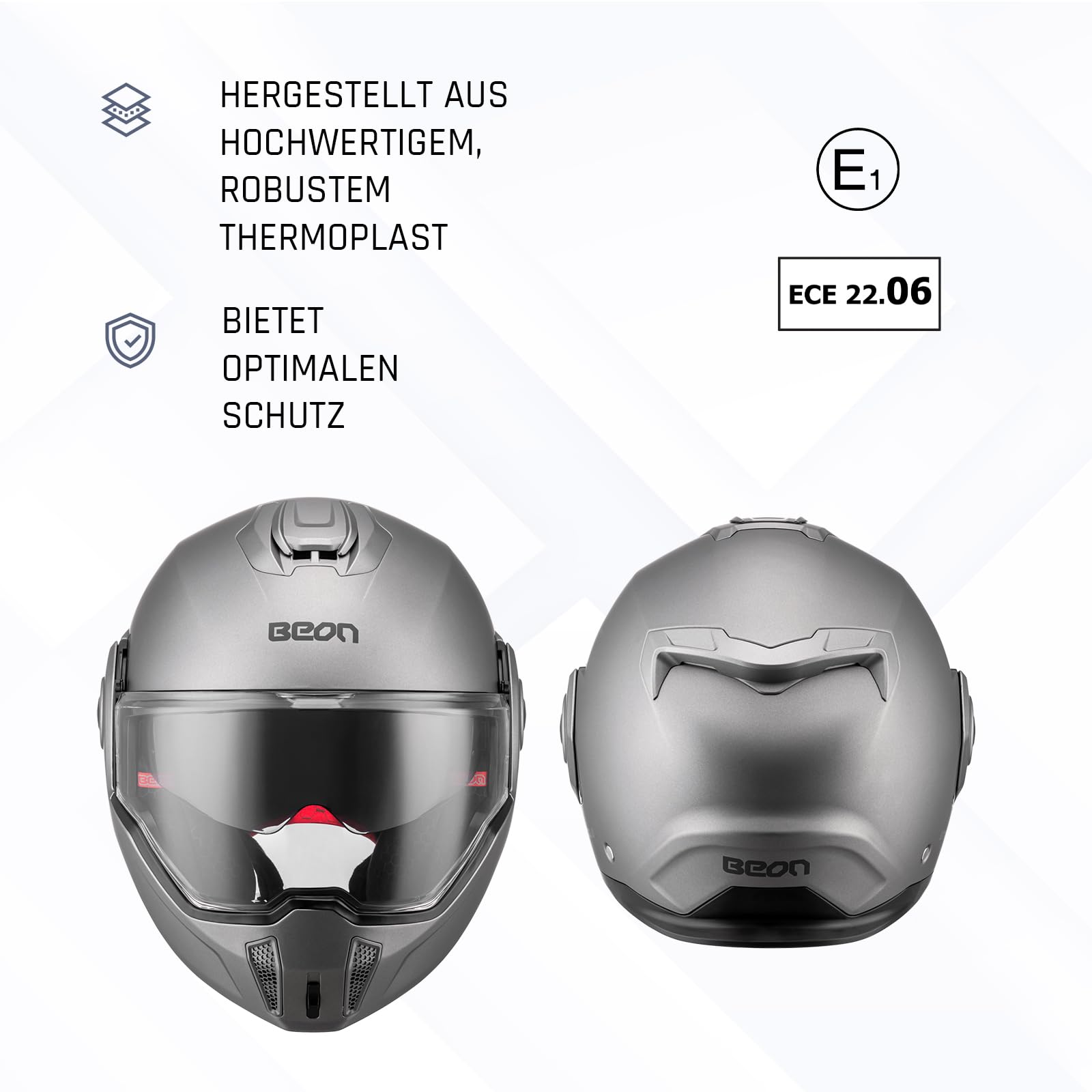 BEON Stradale Motorradhelm - Systemhelm Klapphelme mit Visier und Sonnenblende - Rollerhelm Sonnenblende - Motorrad Helm Damen & Herren - Integralhelm 180° Klappbar - XL