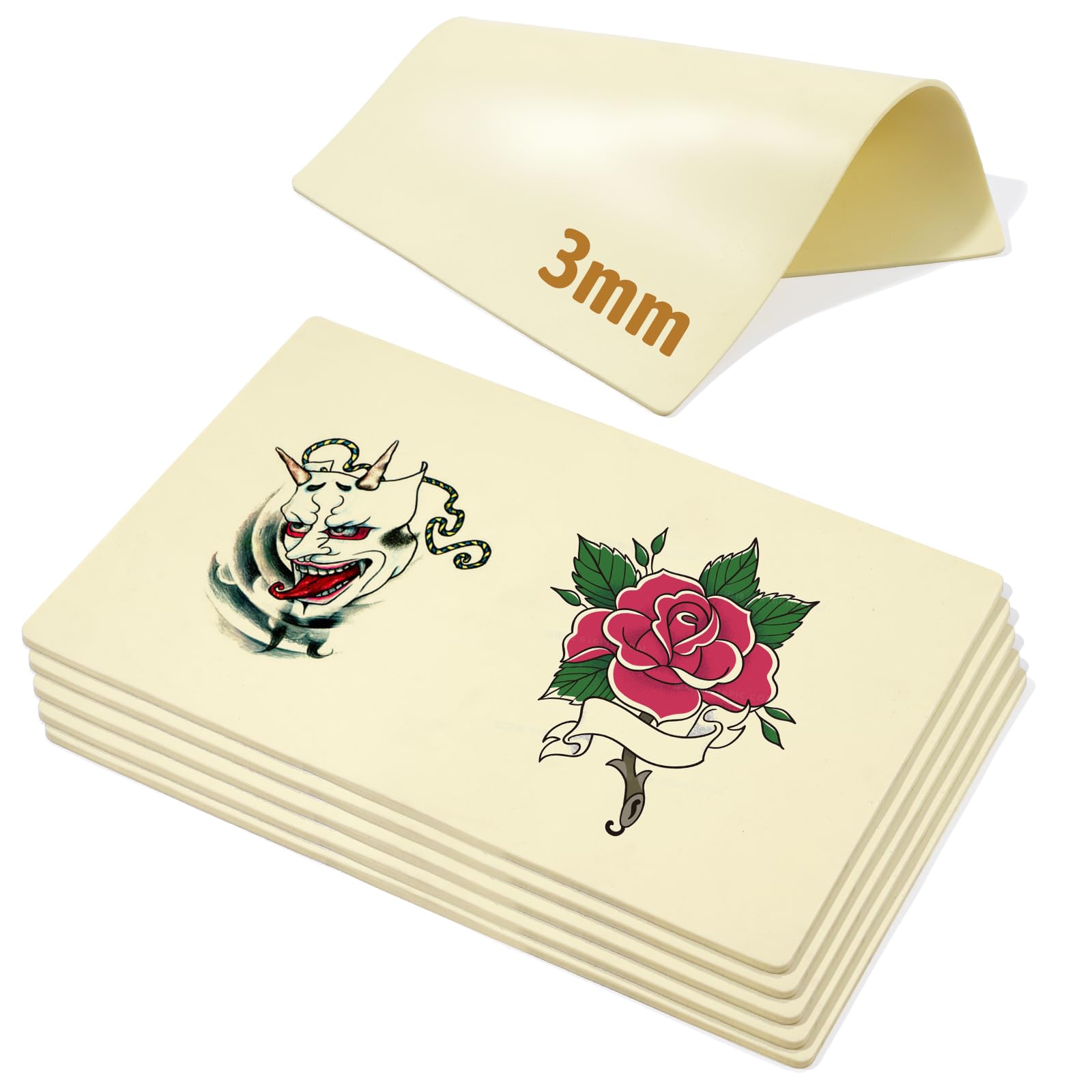 3MM Tattoo Practice Skin - 30 * 20cm Double-Sided Blank Practice for Beginners- Realistic Fake Skin for Tattoo Training & Supplies -5Pcs