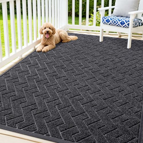 Image of OLANLY Front Door Mat Indoor Outdoor Entrance, Waterproof All-Season, All-Weather Doormat, Sturdy Natural Rubber, Low Profile, Easy Clean Patio Porch Entryway Mat, Herringbone Brick (Grey, 71x47)