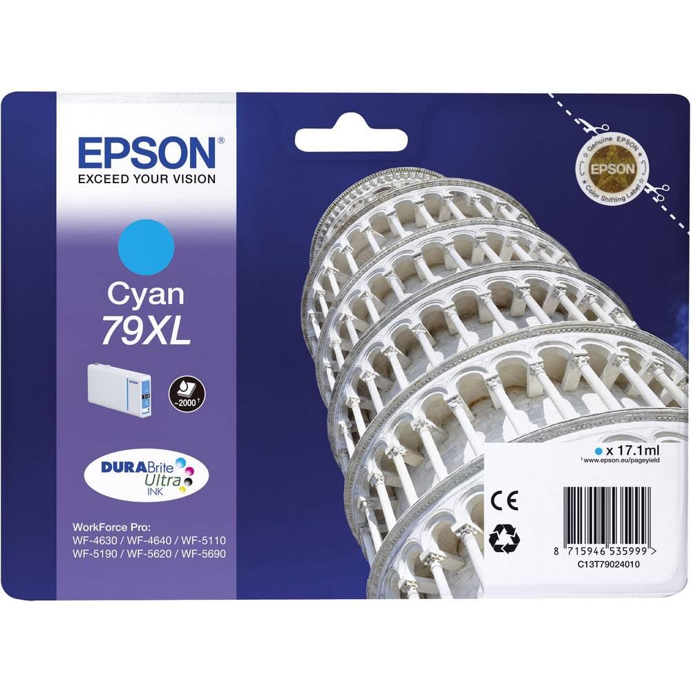 Epson Original T79XL Tintenpatrone Pisa, WF-4630DWF WF-4640DTWF WF-5110DW WF-5190DW WF-5620DWF WF-5690DWF WF-5190DW WF-5690DWF, (cyan)