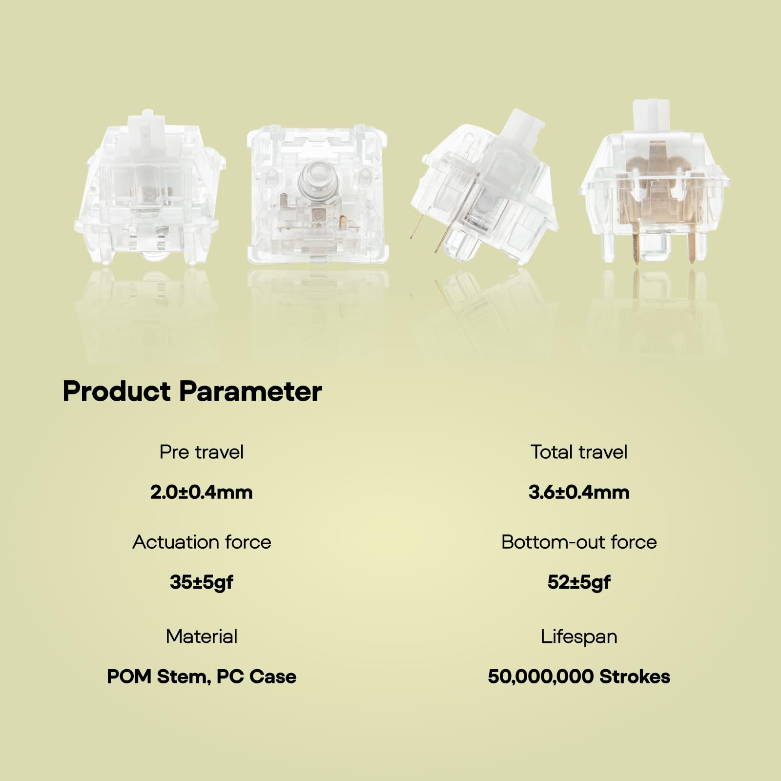 EPOMAKER Crystal Tactile Silent Switch per Tastiera Meccanica da Gioco, 35 Pieces, Pre-Lubed, 5-Pin 35gf Interruttori Tattili Crisp Mute con Struttura MX Standard