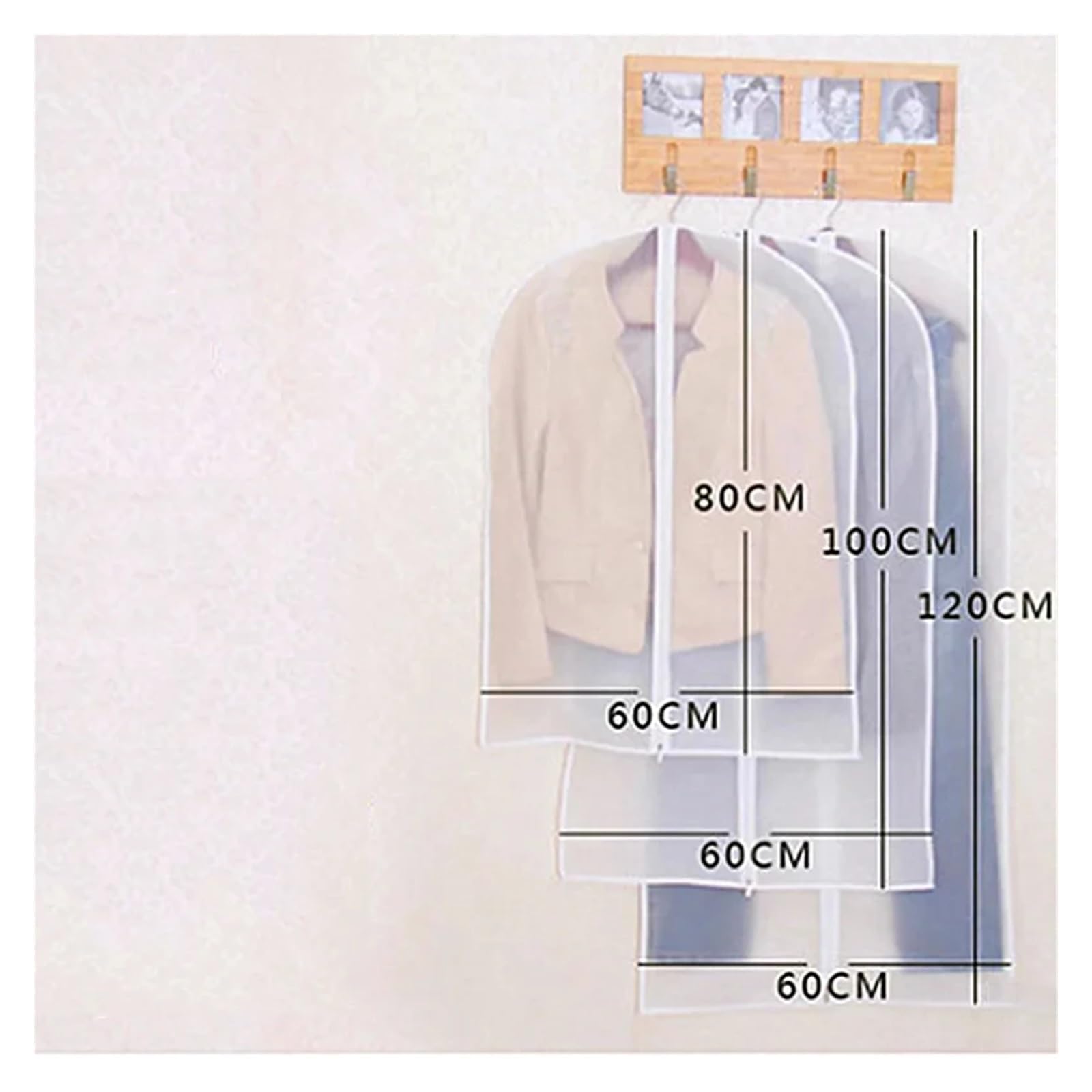 fundas para ropa 5 Pcs Business Suit Wrinkle-proof Dust-proof Bag Translucent Zipper Clothes Dust Cover ThickenedWardrobe Organizer(With zipper-5pcs,About 60x80cm)