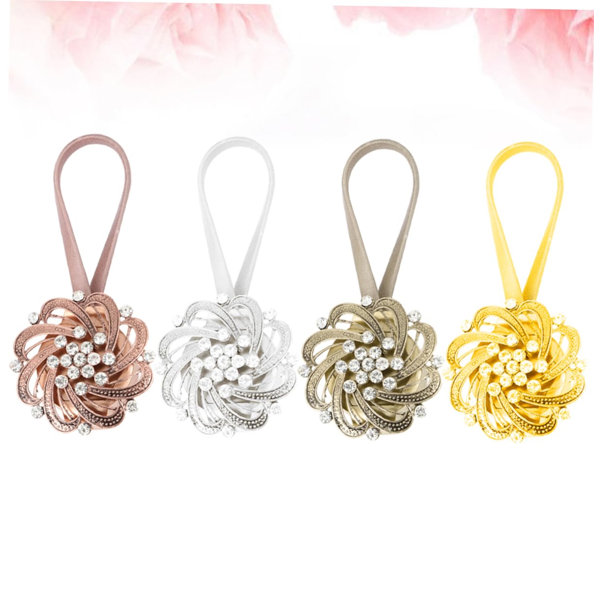 PRETYZOOM Embrasses Magnétiques pour Rideaux en Alliage, Décor Strass, 4 Pièces, Fixation Forte sans Perçage pour Salon et Maison