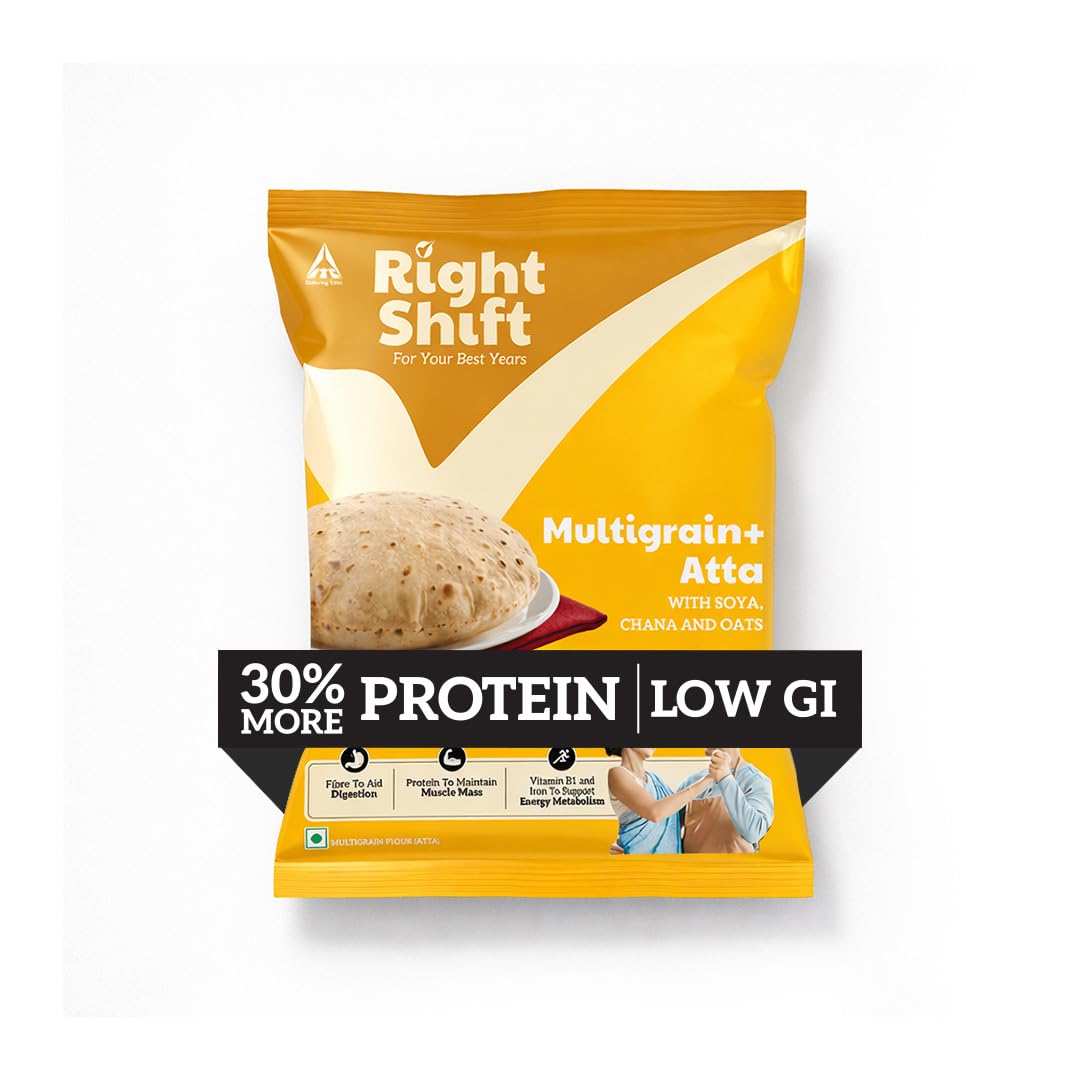 Right Shift High Protein Multigrain+ Atta, 5kg | 30% MORE protein |0% Maida| High Fibre Atta | Low GI | 18g protein in 4 rotis | Oats, Chana, Whole Wheat | Healthy Atta-image-47