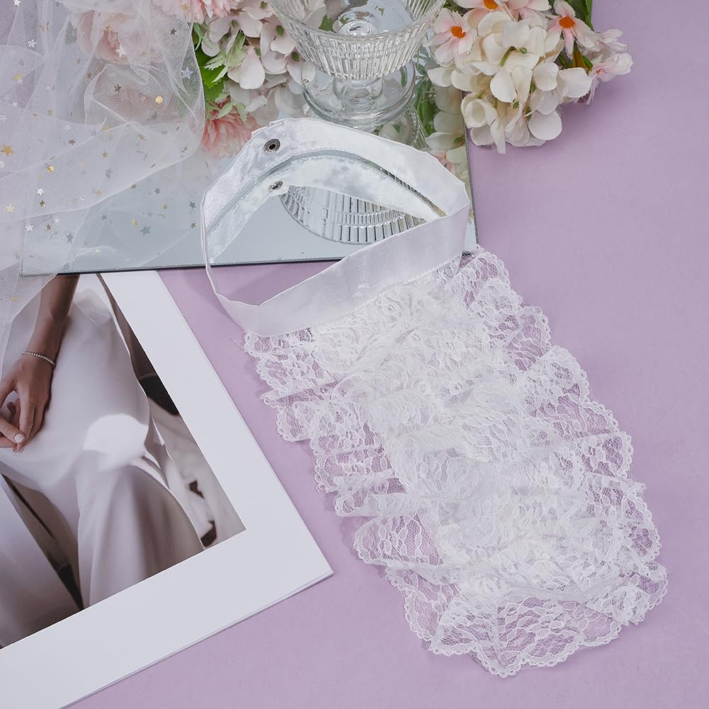 CRAFTYMELODY Lace Ruff Neck Collars White Colonial Lace Jabot Collars Victorian Steampunk Chiffon Jabot Neck Ruff Collar Floral Ruffled Costume Collar Costume Accessories for Halloween Cosplay Party - Image 4
