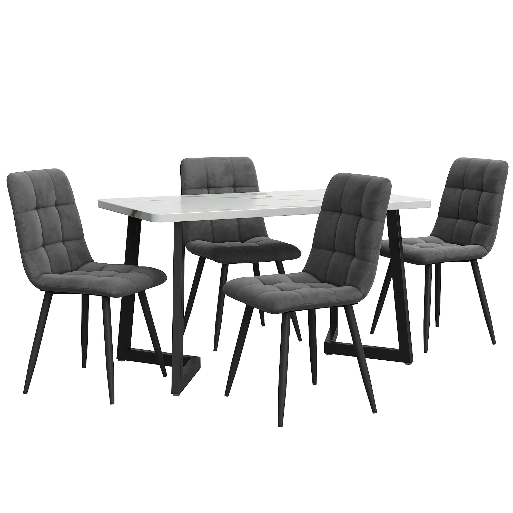 Juego de Comedor Mesa y 4 Sillas, Juego de Mesa y Sillas Comedor 5 Piezas, 117x68x75 cm Tabla de Cena Rectangular Moderna, Dining Table and Chair Set, Terciopelo Silla de Cocina (Gris)