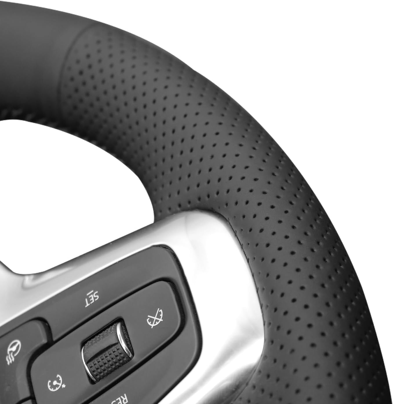 MEWANT DIY Hand Stitch Black Genuine Leather Steering Wheel Cover Wrap for Chevy Silverado Blazer 1500 Silverado 2500