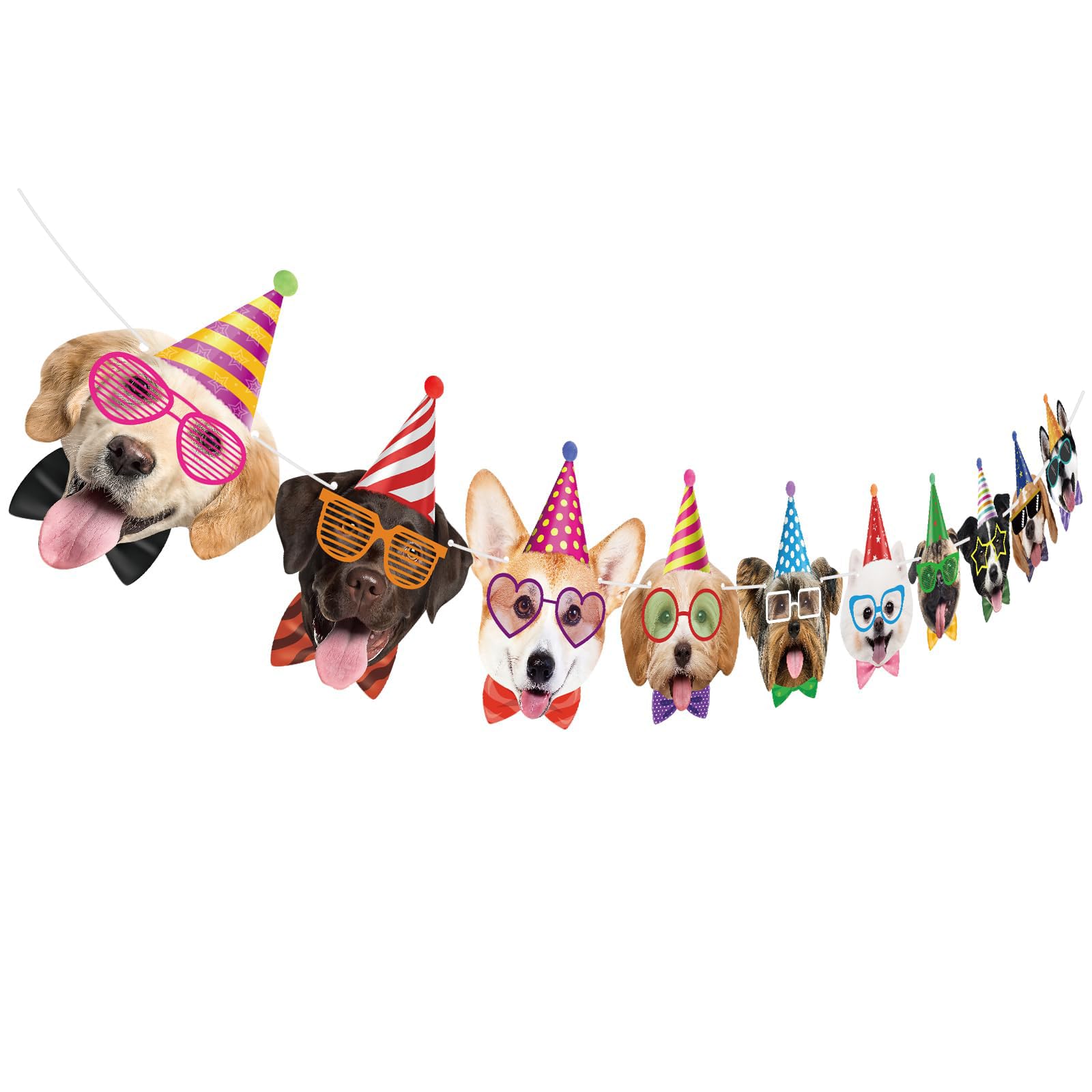 Tazuxetuqe Dog Birthday Banner Dog Faces Themed Party Decorations Puppy Happy Birthday Banner Garland Sign for Kids Boys Girls Animal Theme Decorations Puppy Party Supplies