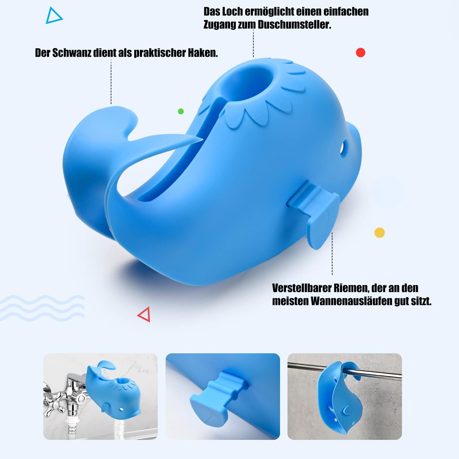 Allungamento rubinetto per bambini, a forma di balena per bambini, in silicone, protezione per rubinetto, per neonati, bambini e bambini, balena, blu