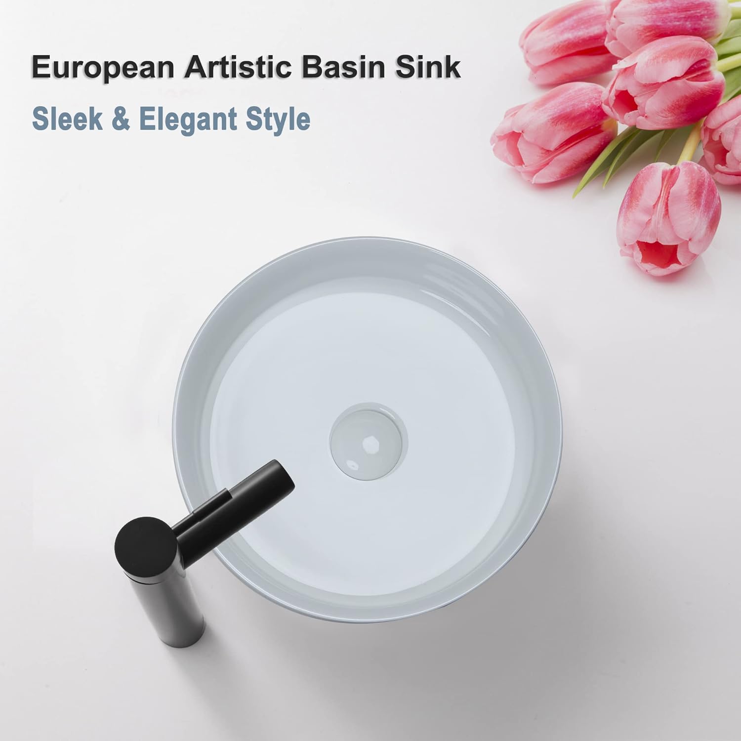 14'' Round White Ceramic Above-Counter Vessel Sink with Pop-Up Drain