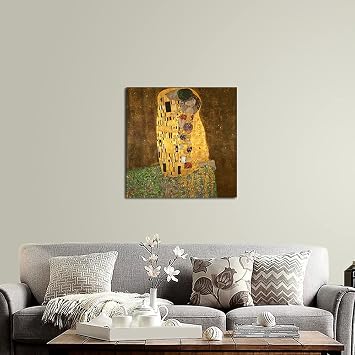 Wieco Art The Kiss by Gustav Klimt Famous Oil Paintings Reproductions Gallery Wrapped Modern Giclee Canvas Prints Artwork Pictures on Canvas Wall Art for Living Room Bedroom Home Decorations 24x24