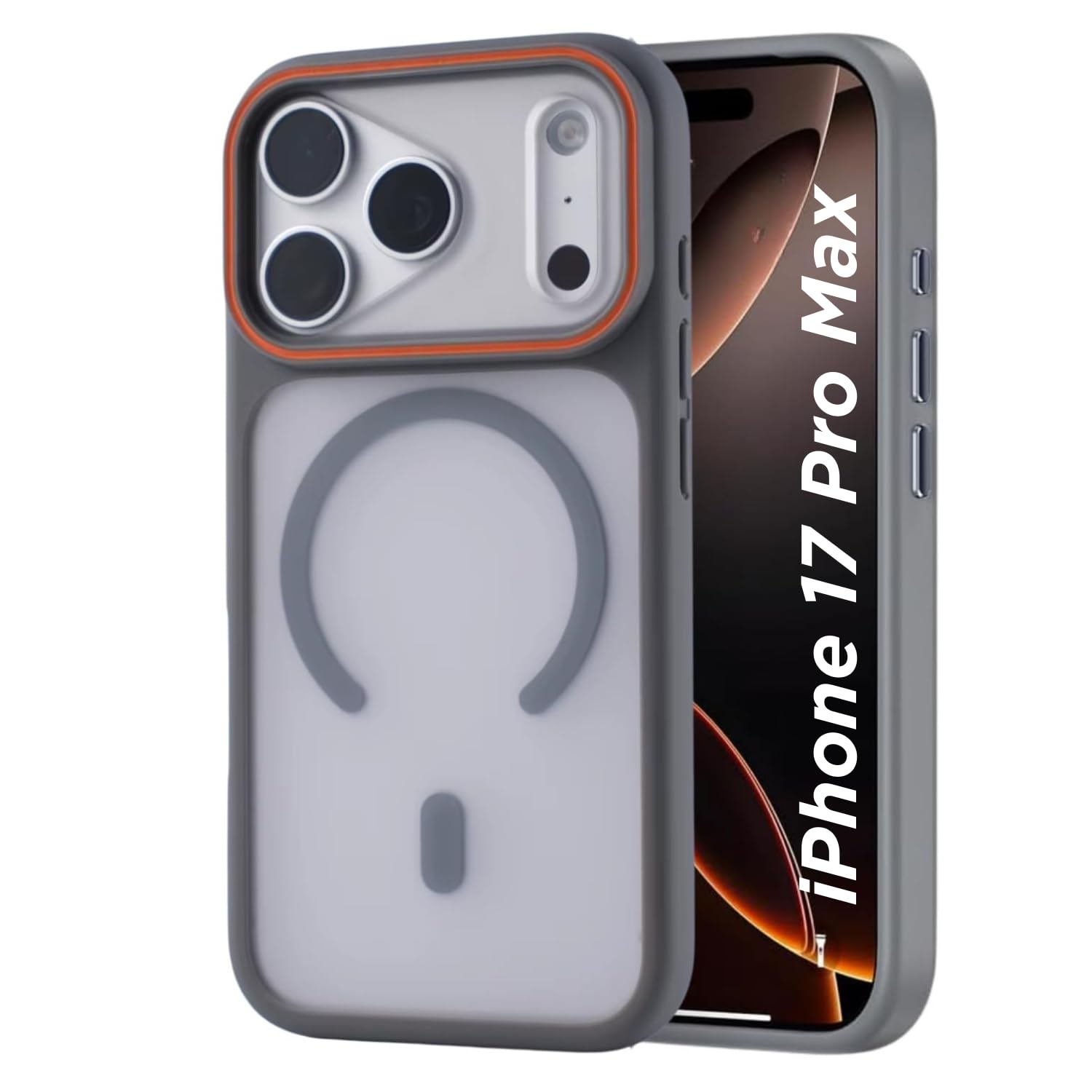 AIBEX Magnetic Compatible Shockproof Case for iPhone 17 Pro max – Slim Protective Back Cover with Camera Lens Protection, Strong Magnetic Support, Anti-Slip Grip, Military Grade Drop Protection (Grey)-image-44