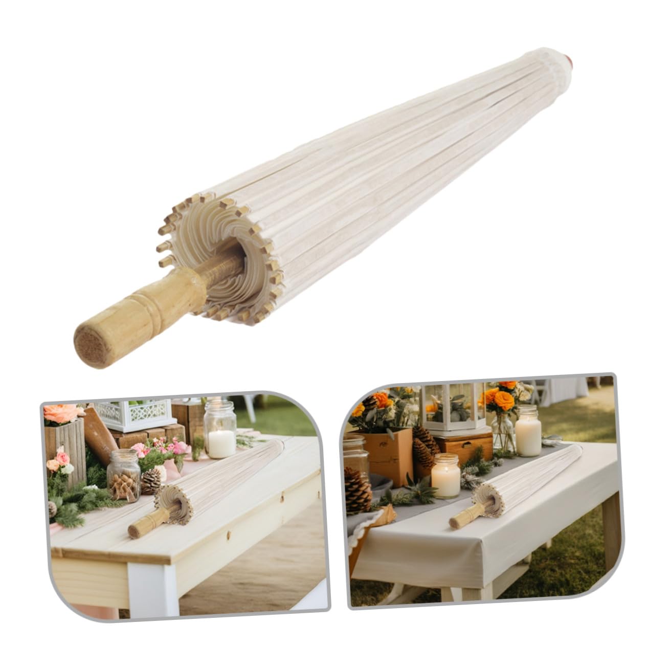 Healvian 2 Stück Weißer Handbemalter Papier-Sonnenschirm Chinesisch-japanischer Hochzeits-papierschirm Dekorativer Parasol für Brautparty Uv-Schutz Leicht und Tragbar für Fotoshootings und