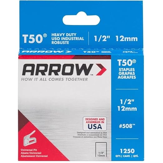 Arrow Fastener 508 Genuine T50 1/2-Inch Staples, 1,250-Pack(2-Pack)