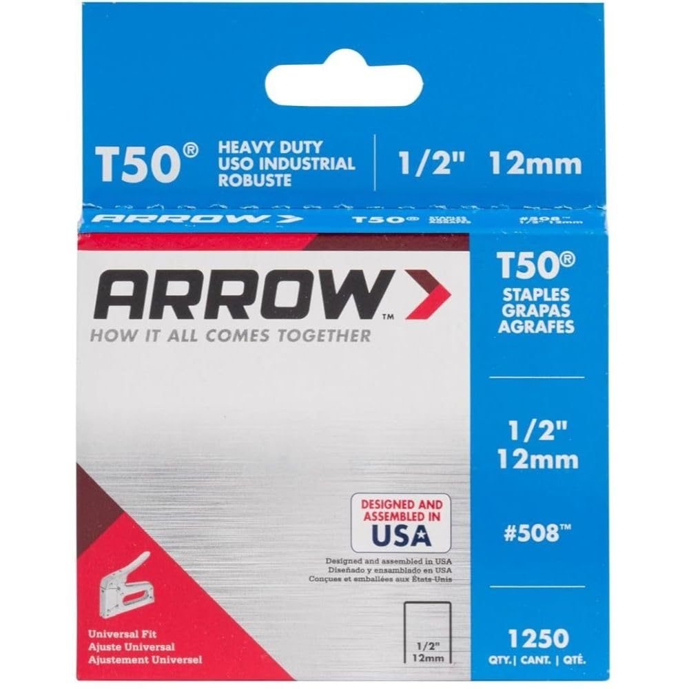 Arrow Fastener 508 1/2" 12mm T50 Staples (1,250pk) - 24ct. Case