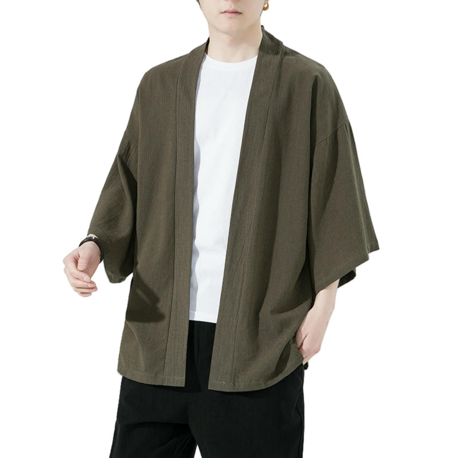 Cardigan homme style chinois en lin léger veste décontractée été ample - 7