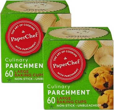PaperChef Large Parchment Baking Cups Nonstick Release 60 Count 2 Pack | Easy Release, Non-Stick, Unbleached & Compostable Perfect for Muffins & Cupcakes