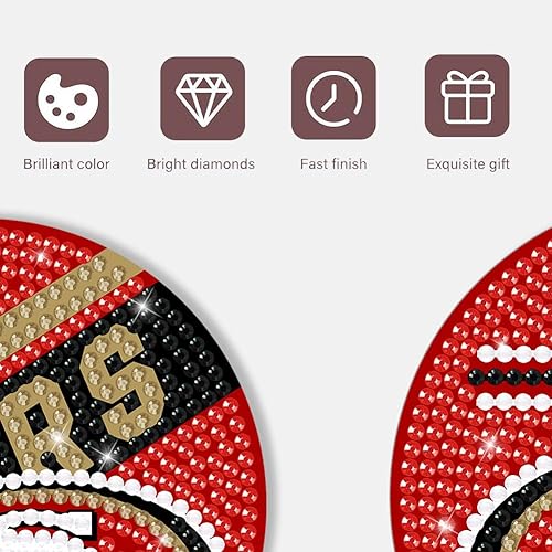 Miniatura 3 de Bartogro Juego de 8 posavasos de pintura de diamantes, posavasos de arte de diamantes de fútbol con soporte para adultos y niños de San Francisco