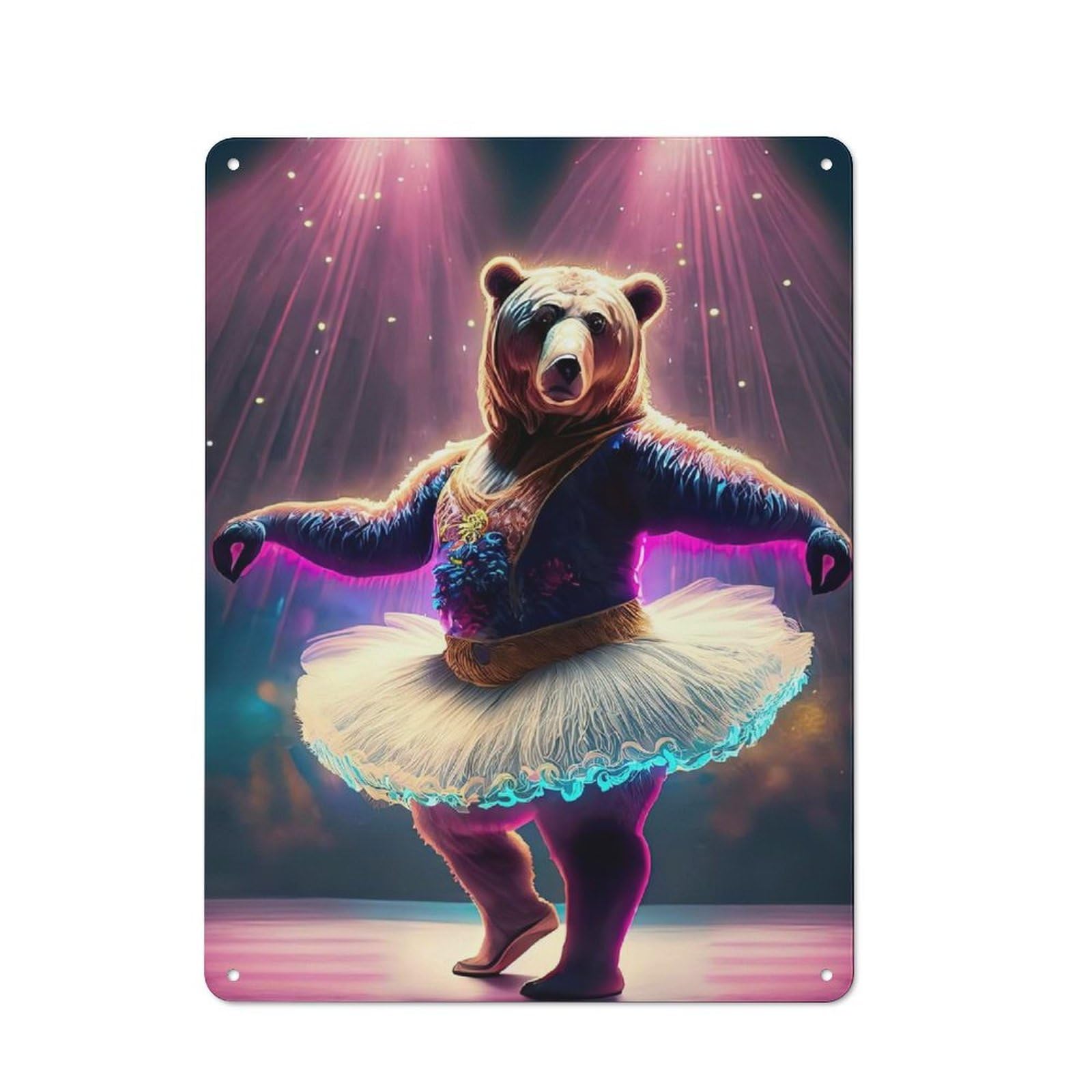 Ballerina Bear Bistro Metal Sign 40x30cm, Vintage Cafe Wall Decor for Takeaway, Bar, Kitchen Or Counter Area