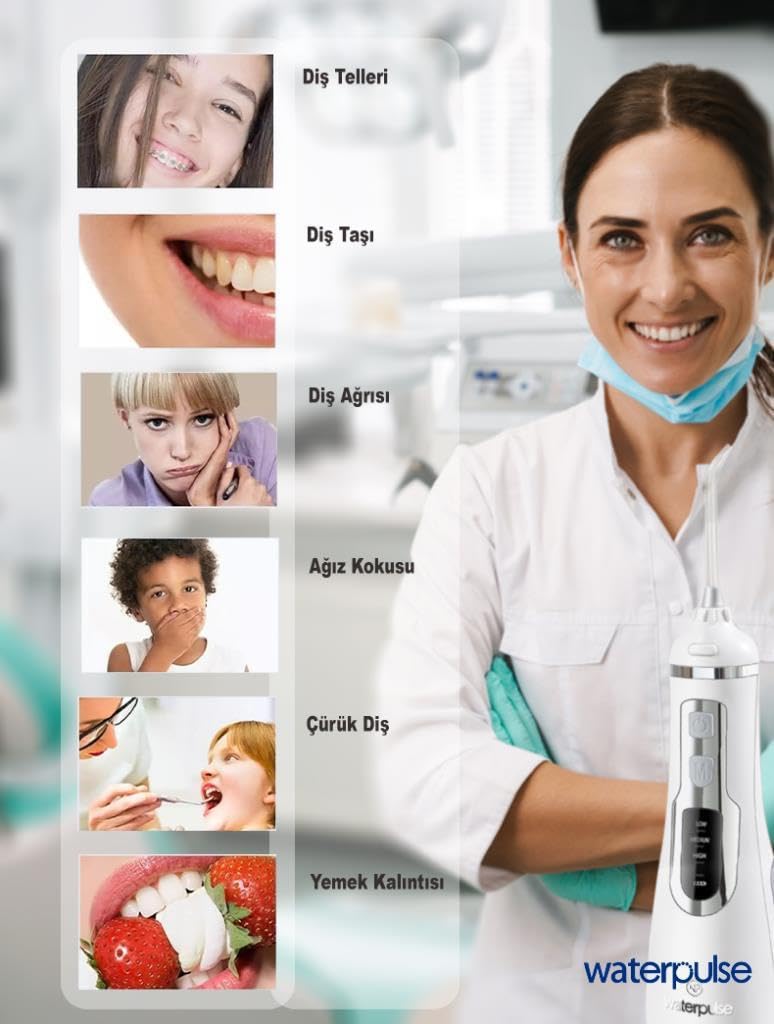 WaterPulse NPO WP-V500 Water Flosser Taşınabilir, Şarjlı, Masajlı, Diş Protez Bakım ve Ağız Duşu Beyaz